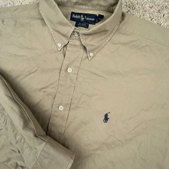 Ralph Lauren BLAIRE Button Up Shirt Cotton Adult Size XL USA Beige Long Sleeve - Picture 6 of 7